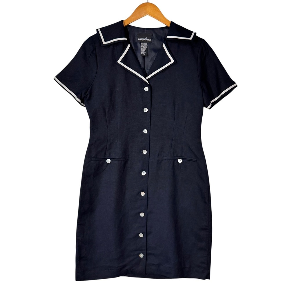 Positive Attitude Dress Women Navy Sailor Collar Preppy Nautical Ocean Vacation